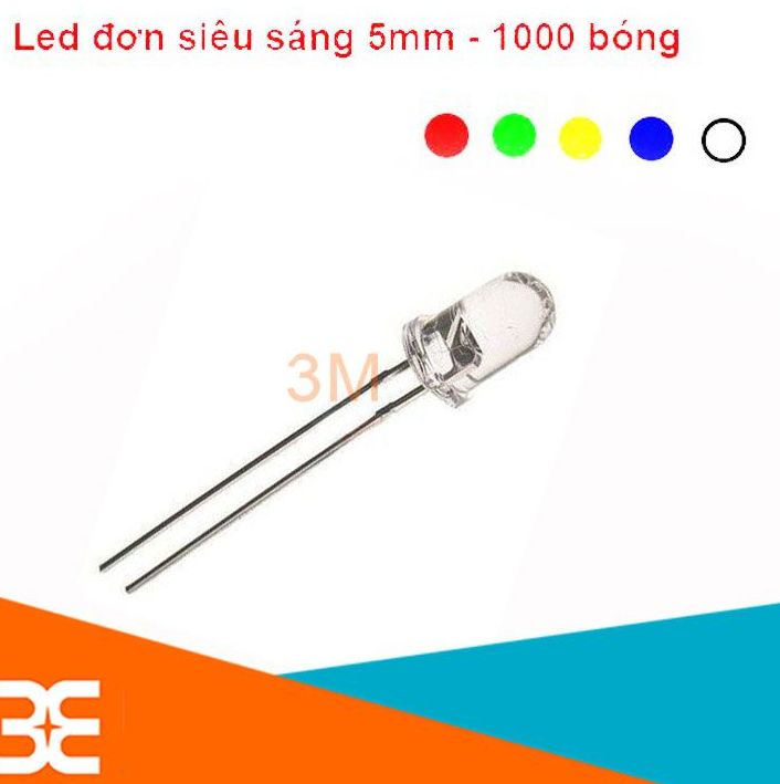 Led Đơn 5mm Siêu Sáng Gói 1000 Bóng - Chân Dài (Ánh Sáng Tinh Khôi)