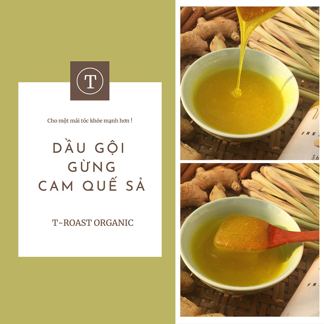 Dầu gội dưỡng sinh gừng tươi, cam handmade T-Roast Organic không chứa silicon