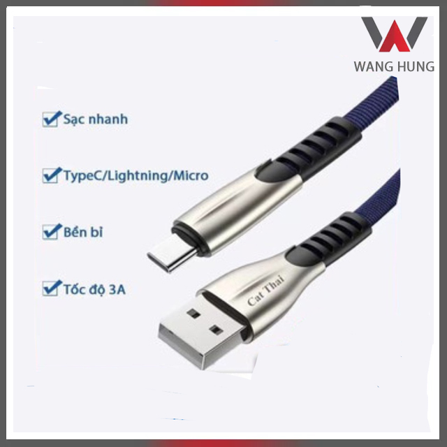 Cáp sạc nhanh iPhone Cát Thái hỗ trợ sạc nhanh 3A dây sạc Micro/Type-C/Lightning phù hợp Samsung iPhone OPPO Xiaomi đa năng chất liệu dây dù bền bỉ đầu cáp hợp kim nhôm - D1