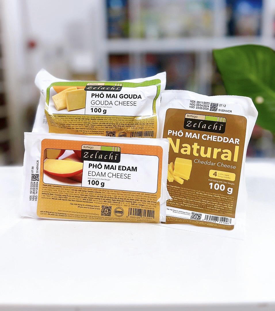 Phô mai nguyên khối cắt lát zelachi cheese gouda/ cheddar/ edam 100gr