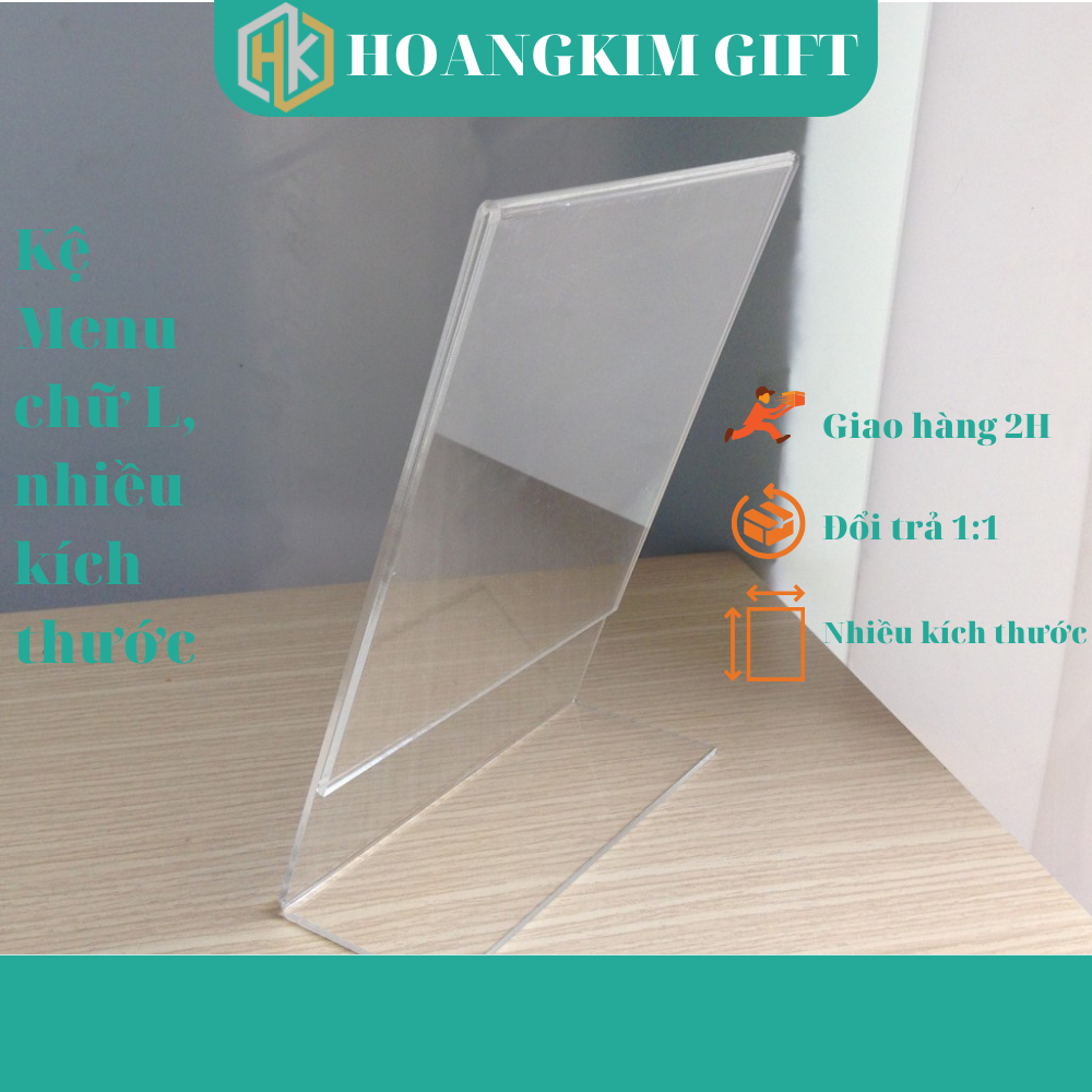 Menu mica L, mica để bàn,bảng giá mica, kệ thông tin sản phẩm kích thước 6cm x 9cm, hàng có sẵn giao ngay