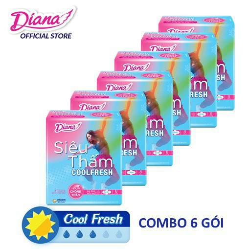 Lốc 6 gói BVS Diana SIÊU THẤM COOL FRESH cánh 8 miếng - cam kết hàng đúng mô tả sản xuất theo công nghệ hiện đại an toàn cho người sử dụng