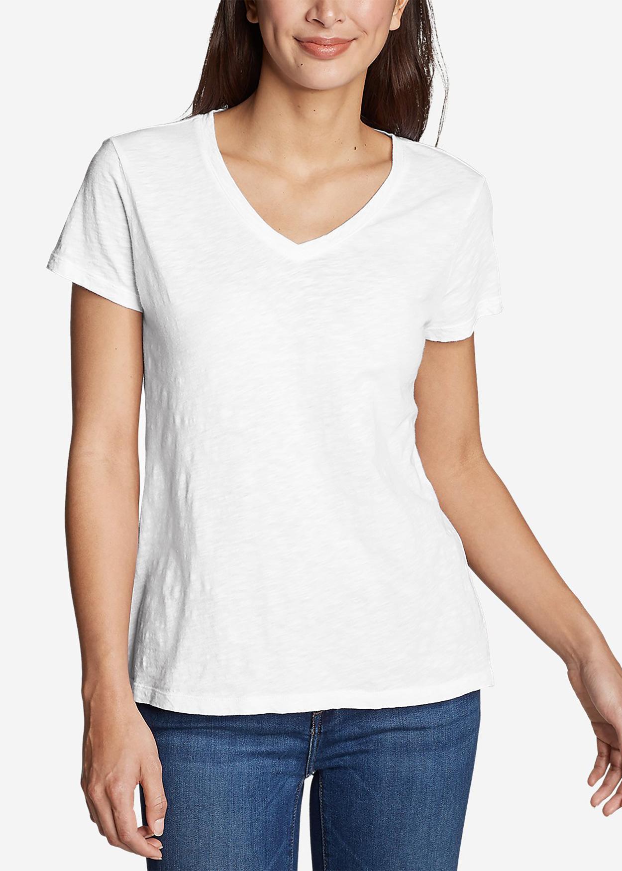Áo thun nữ casual 1st - cổ tim tay ngắn trắng trơn cotton 100%
