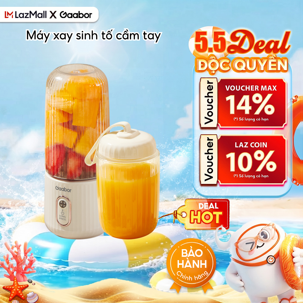 Nâng cấp - Cốc xay sinh tố cầm tay mini Gaabor FP03T-WH01A/JM-M01A 350ml công suất 50W ly máy xay nhỏ gọn tiện lợi tích điện cổng sạc USB kèm 2 cốc tiện lợi - Bảo hành 1 đổi 1