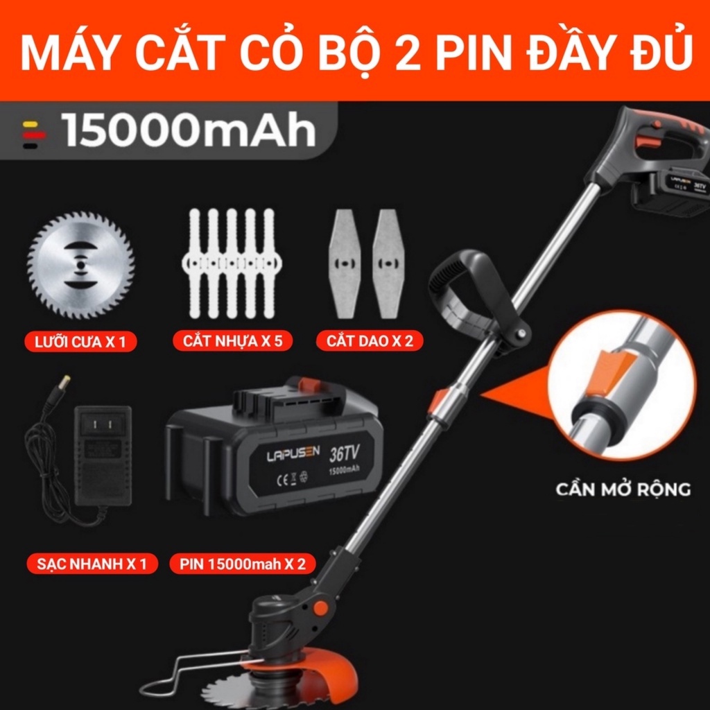 Máy cắt cỏ pin cầm tay, máy cắt cỏ mini dùng pin lapusen 36V cao cấp bảo hành 24 tháng
