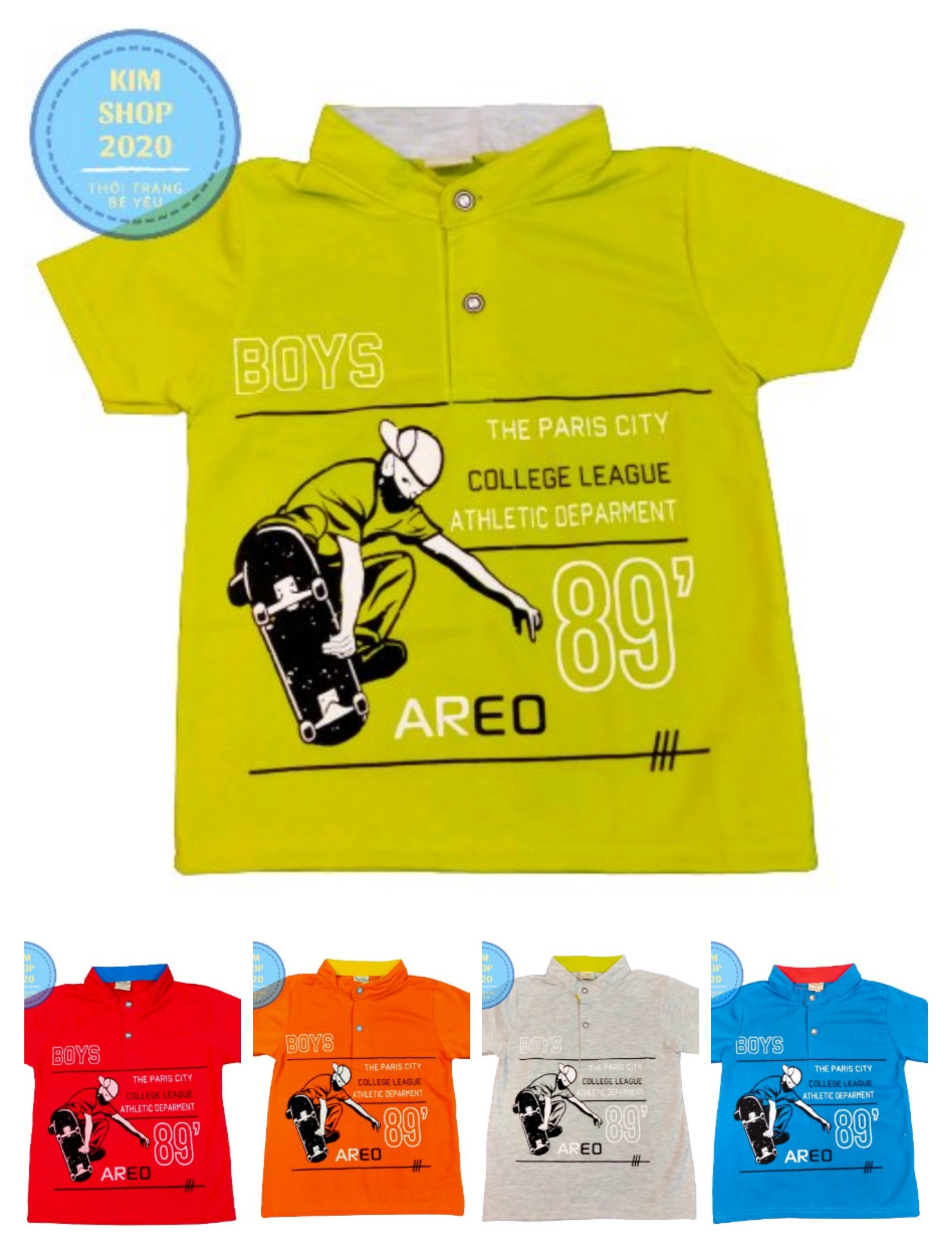 [HCM]Áo thun bé trai | áo thun cổ trụ 8-26kg | vải tici | áo cá sấu | Kim shop 2020