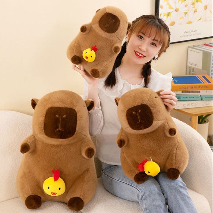 Gấu bông Capybara Kéo Gà, Chuột Lang Đeo Cặp Rùa, Gấu Bông Capybara Nước Mũi đáng yêu, Chất liệu lông mịn cute