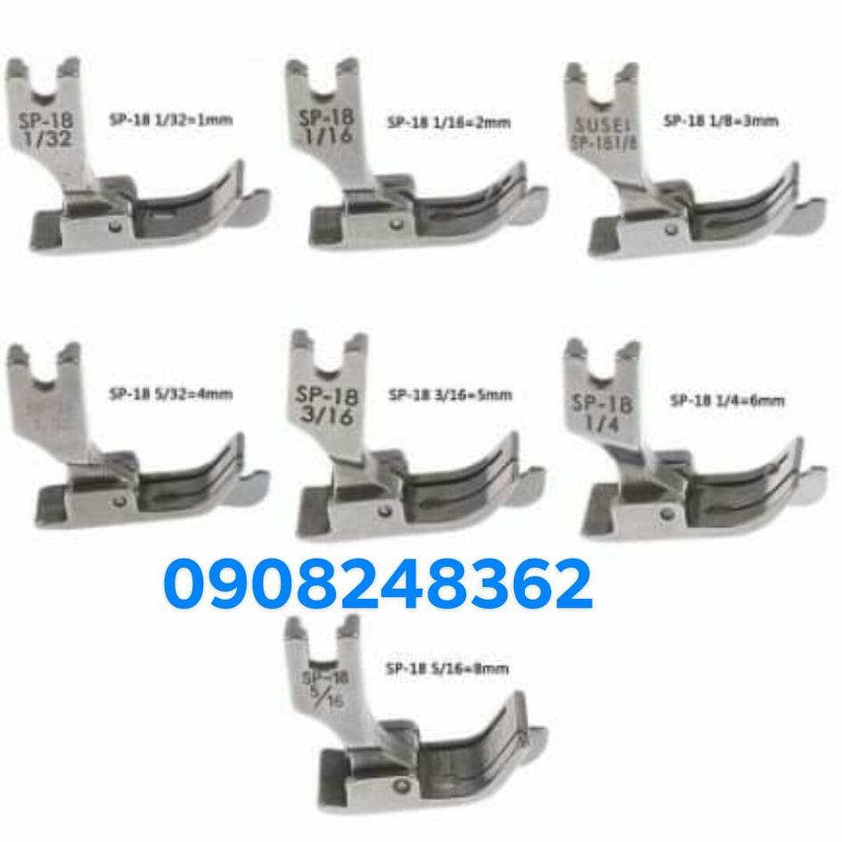 Chân vịt diễu mí, 1 kim sp-18-1/32, 1/16, 1/8, 3/16, 5/16