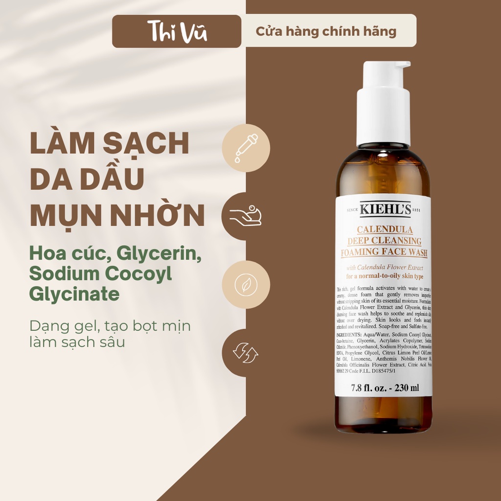 Sữa rửa mặt Kiehl’s Calendula Deep Cleansing Foaming, sữa rửa mặt cho da dầu mụn - Thi Vũ