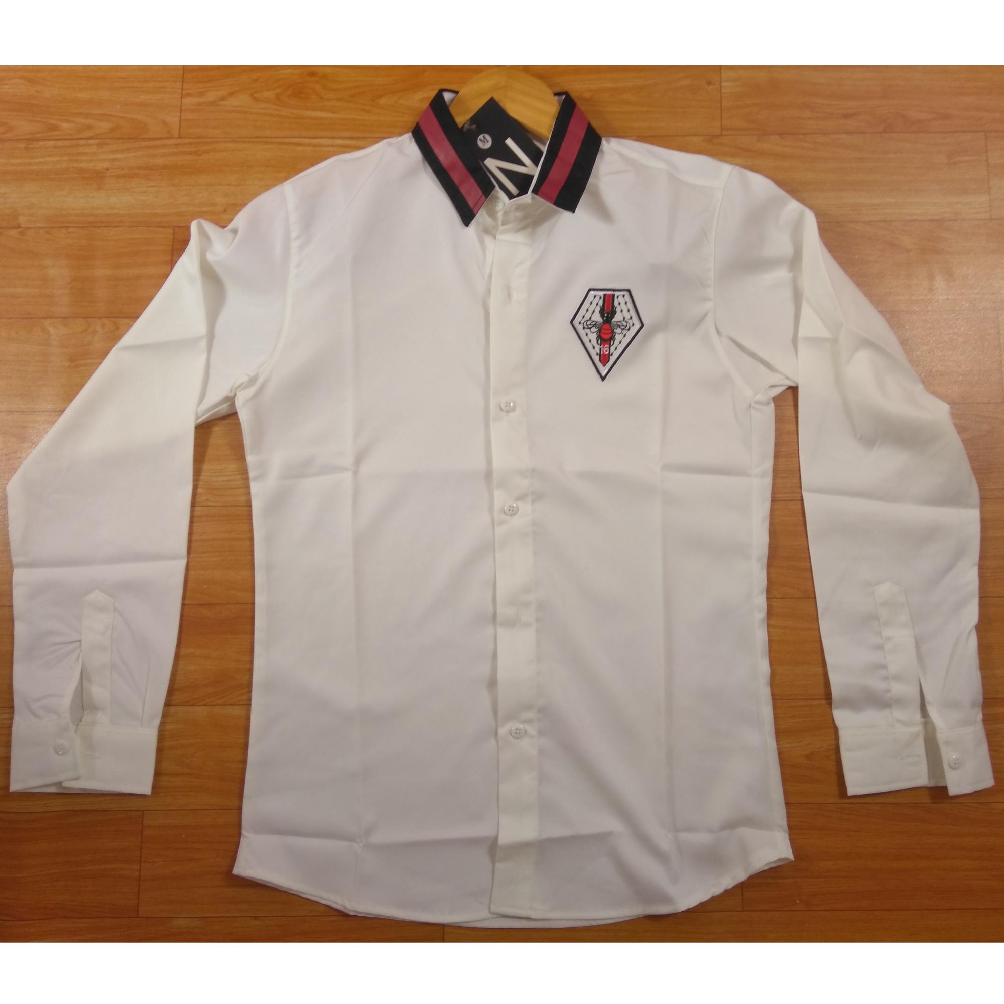 Áo sơ mi nam tay dài không túi màu trắng cổ đen đỏ hoa văn trước ngực ASMNAM040 Kiểu Đẹp Chất Thời Trang Hàn Quốc 2020 Chuyên Đi Chơi Và Đi Làm Giá Rẻ