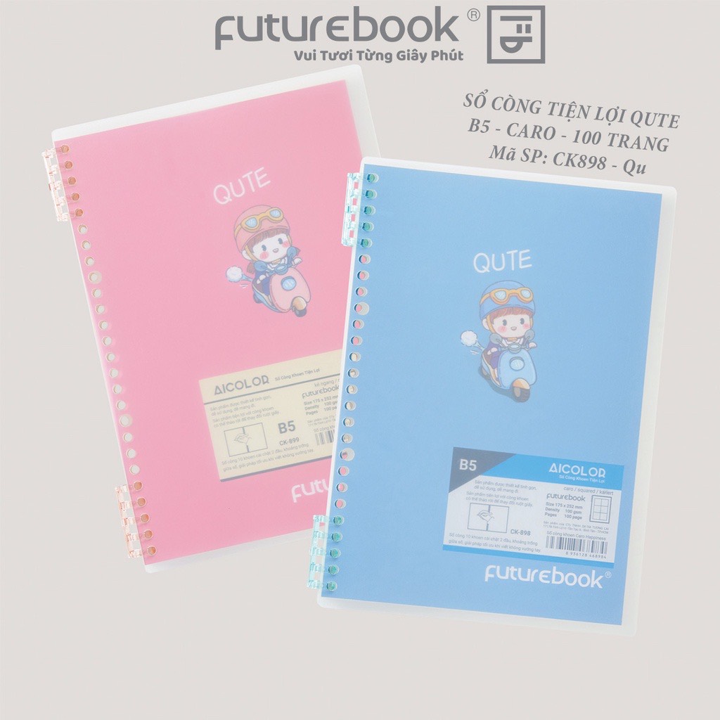Sổ còng tiện lợi qute b5 caro 100 trang. msp: ck898_qu. phong cách hàn quốc. vpp futurebook. giao mẫu ngẫu nhiên.