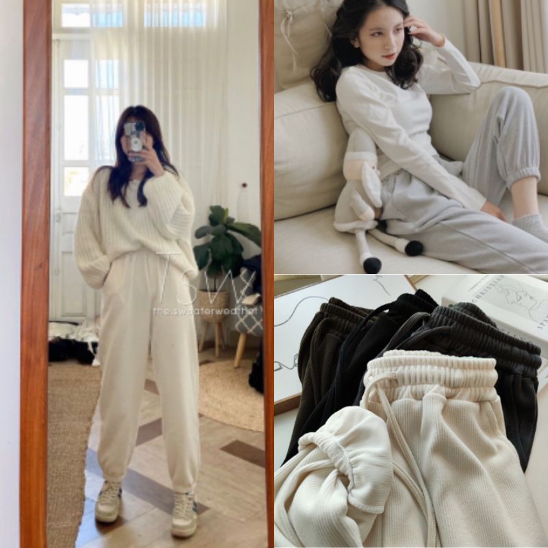 (LOẠI 1/Sẵn/Ảnh thật) Quần nỉ jogger len tăm Ulzzang thoải mái ấm áp