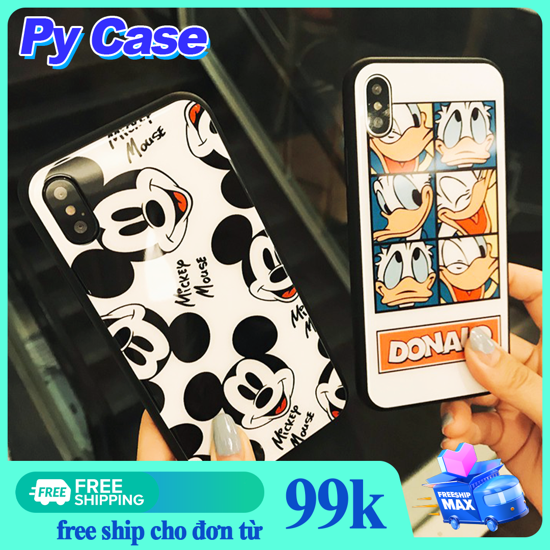 Ốp lưng kính chuột mickey và vịt donald đủ mã cho các loại phone từ iphone 6 6S 6Plus 6SPLus 7 7Plus 8 8Plus X XS XR XSmax 11 11Pro 11Promax