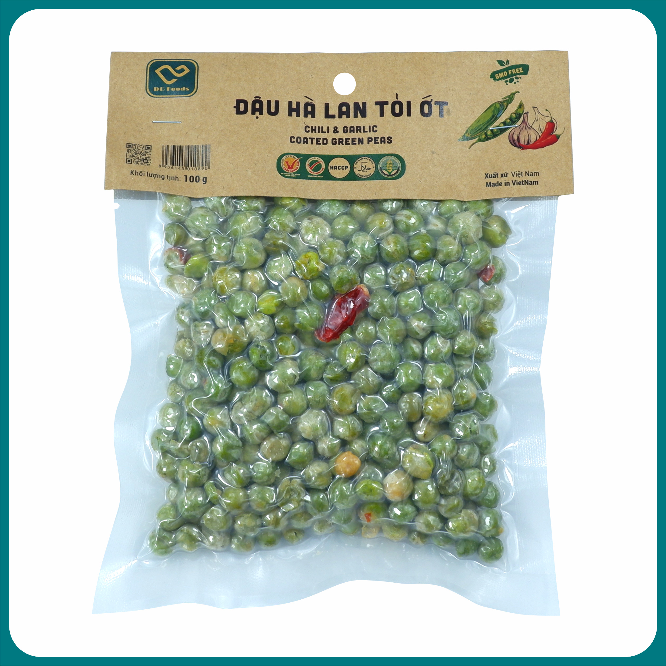 Đậu Hà Lan tỏi ớt 100g DGfoods/ Haccp/ Halal/ HVNCLC/ ăn chay, đặc sản Cần Thơ, quà tặng, ăn kiêng, organic, dinh dưỡng, thực phẩm bổ sung, khai vị, hạt điều bình phước