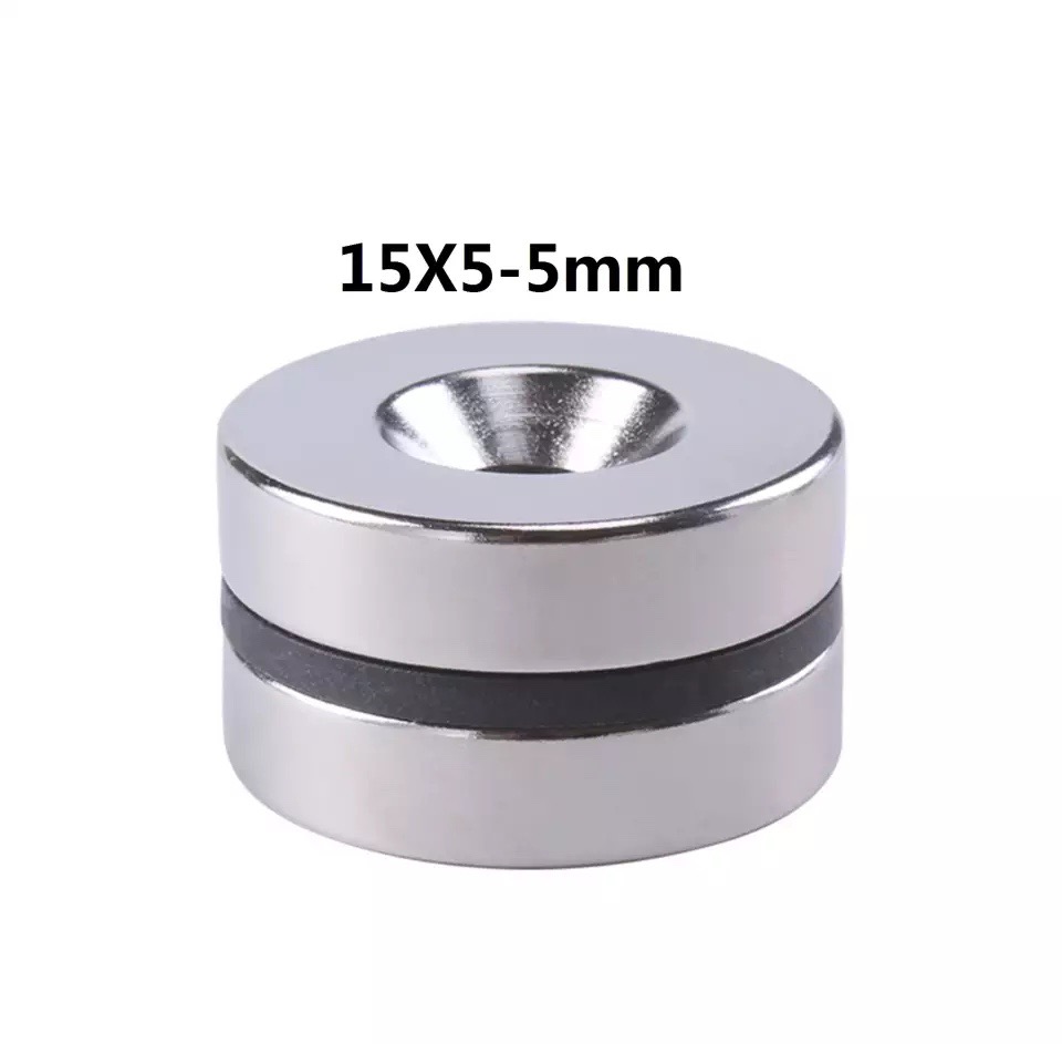 Nam châm đất hiếm kích thước 15x5 lỗ 5mm vát lực hút mạnh