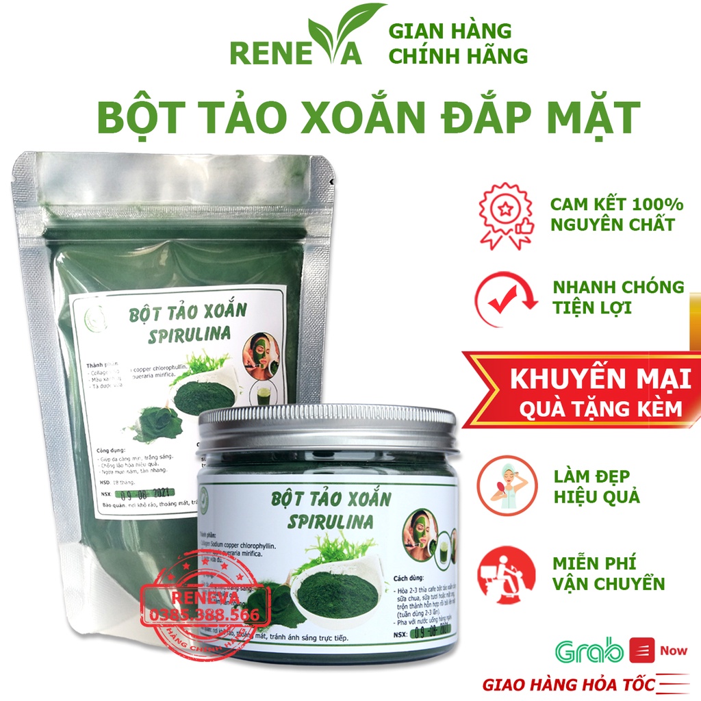 Bột Tảo Xoắn Nguyên Chất, Bột Mặt Nạ Thiên Nhiên Trắng Da, Hết Mụn, Mịn Màng, An Toàn Hiệu Quả RENEVA