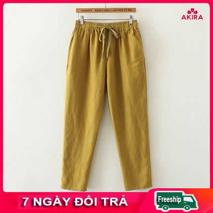 Quần dài nữ trung niên lưng thun vải Linen cao cấp - Quần Linen Nữ Dài Lưng Thun Form Rộng - Thời Trang Phong Cách Nhật - Morigirl Vintage