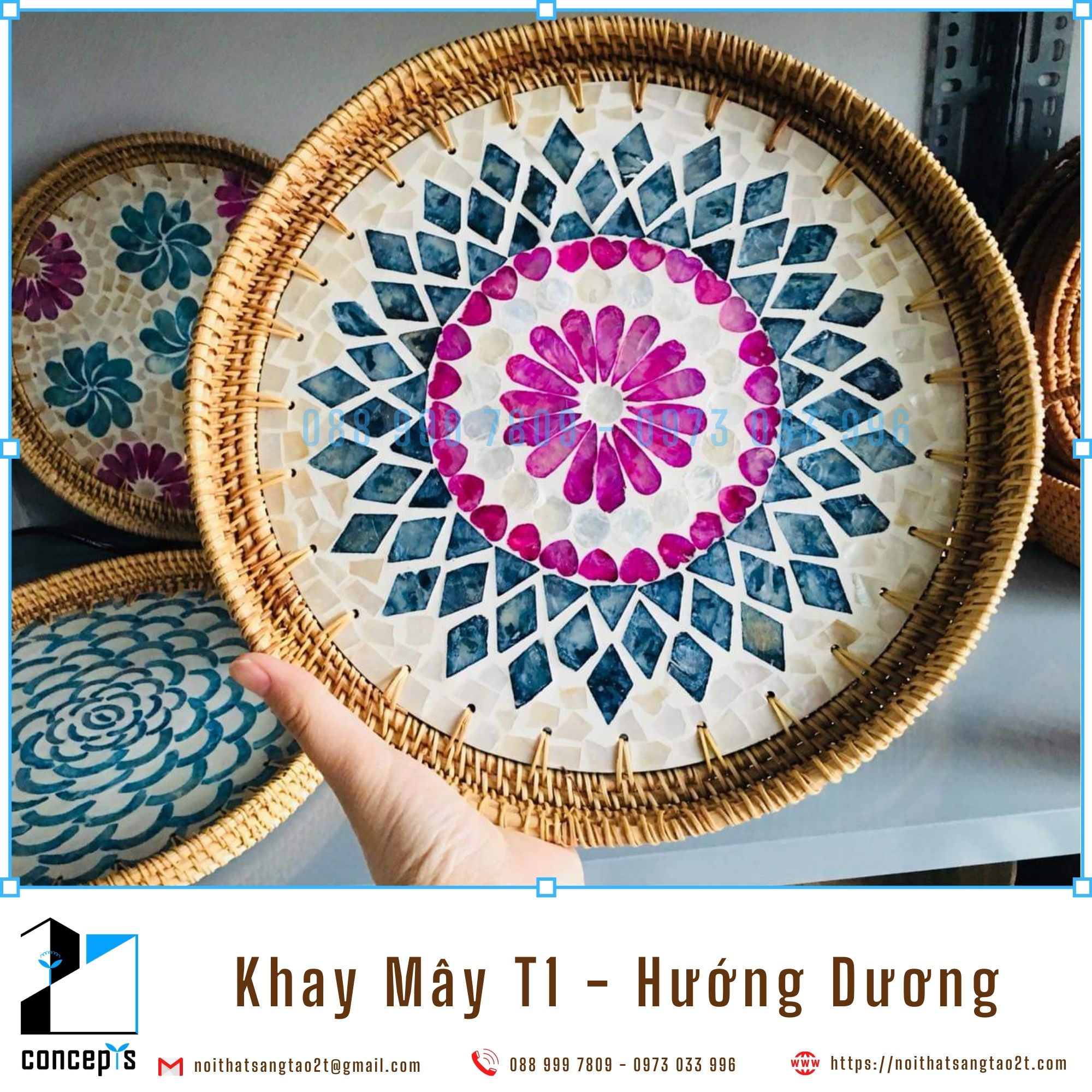 Khay Mây Khảm Trai Hàng Thủ Công Mỹ Nghệ Xuất Khẩu EU, Mỹ D30-D35-D40 Nhiều Mặt Khảm Trai Giá Tốt