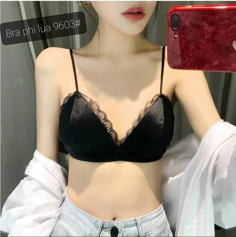Áo kiểu 2 dây bra lụa viền ren cực xinh , chất phi lụa mềm mịn