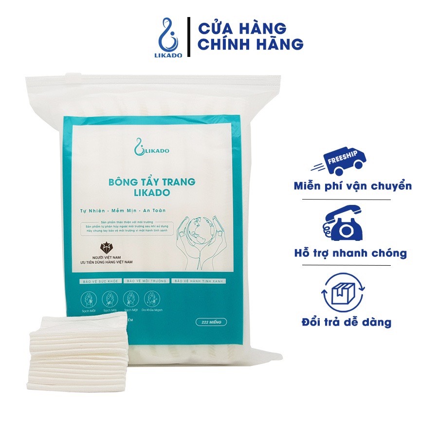 5 túi bông tẩy trang 222 miếng Likado 3 lớp 2 mặt chất liệu cotton bông tự nhiên