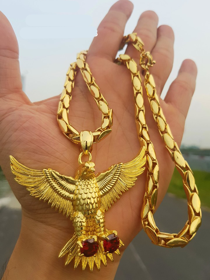 Dây Chuyền Titan Hạt Thóc Mạ Vàng Không Đen Mặt Đại Bàng + TẶNG LÁ BỒ ĐỀ MAY MẮN TÀI LỘC ĐỂ VÍ ĐIỆN THOẠI
