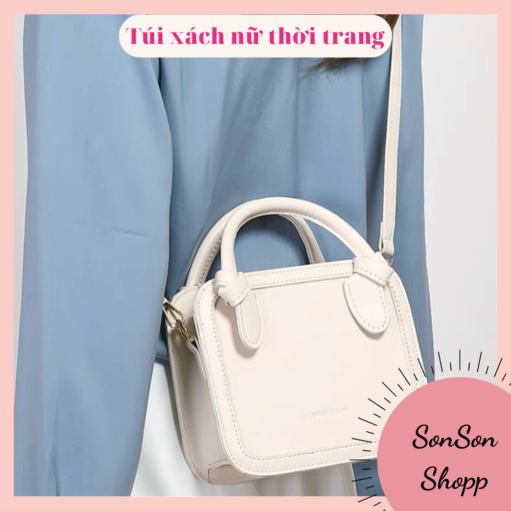 Túi đeo chéo cho nữ, túi đeo chéo màu trắng tay cầm thắt nút trẻ trung cá tính