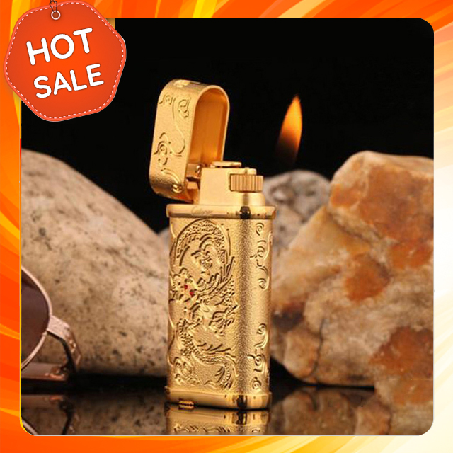 Hộp quẹt bật lửa ga đá Cartier K037, khắc họa tiết hình rồng phượng vô cùng độc đáo