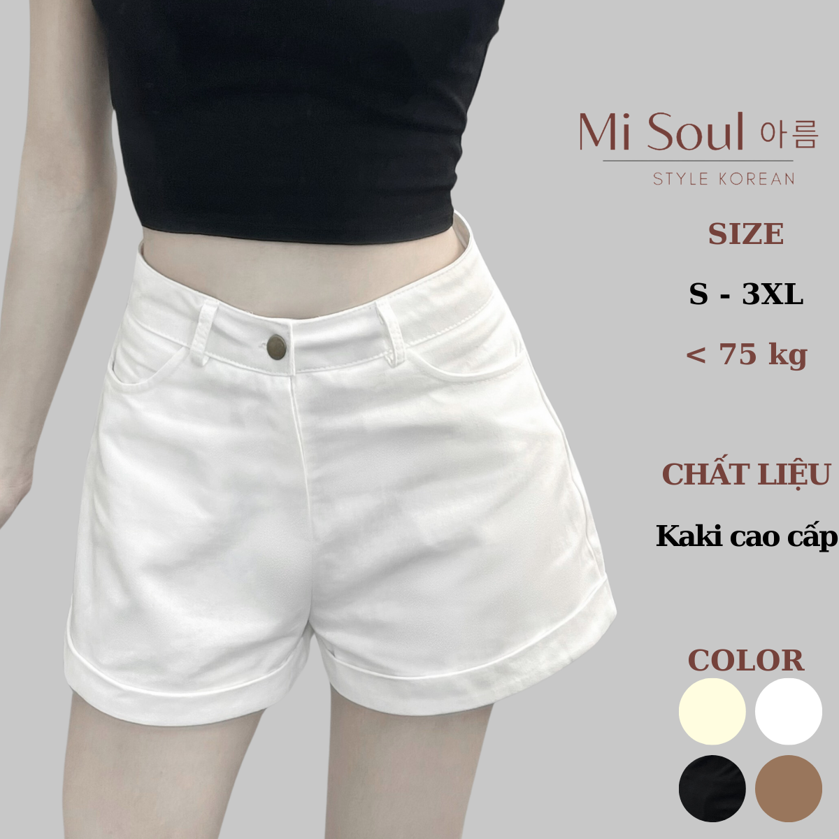 Quần Short KaKi Cạp Cao BigSize Gập Gấu MiSoul, Quần Đùi Sắn Gấu Phong Cách Hàn Quốc 263