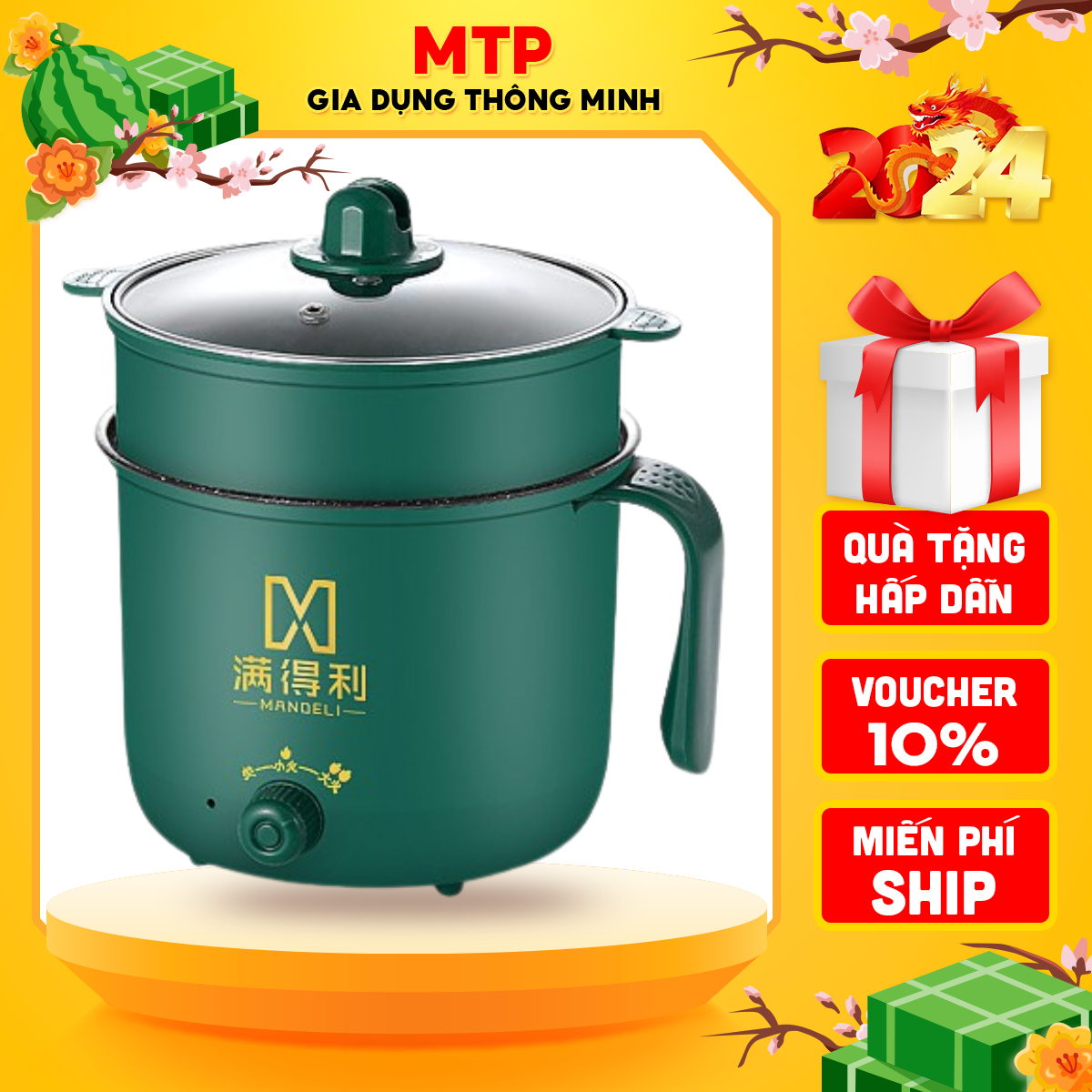 Nồi lẩu hấp điện đa năng 18cm kèm xửng hấp tiện lợi, Nồi lẩu điện mini, Nồi lẩu đa năng