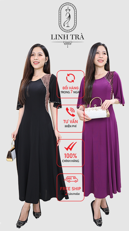 Đầm Suông Trung Niên [Linh Trà] (TM 249) Vải Solen Phối Nhũ Cao Cấp Cho Mẹ