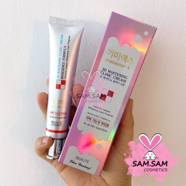 Kem loại bỏ thâm nám và tàn nhang melasma-x 3d whitening Clinic cream, được sản xuất từ các thành phần lành tính, đảm bảo chất lượng như mô tả, an toàn cho người sử dụng