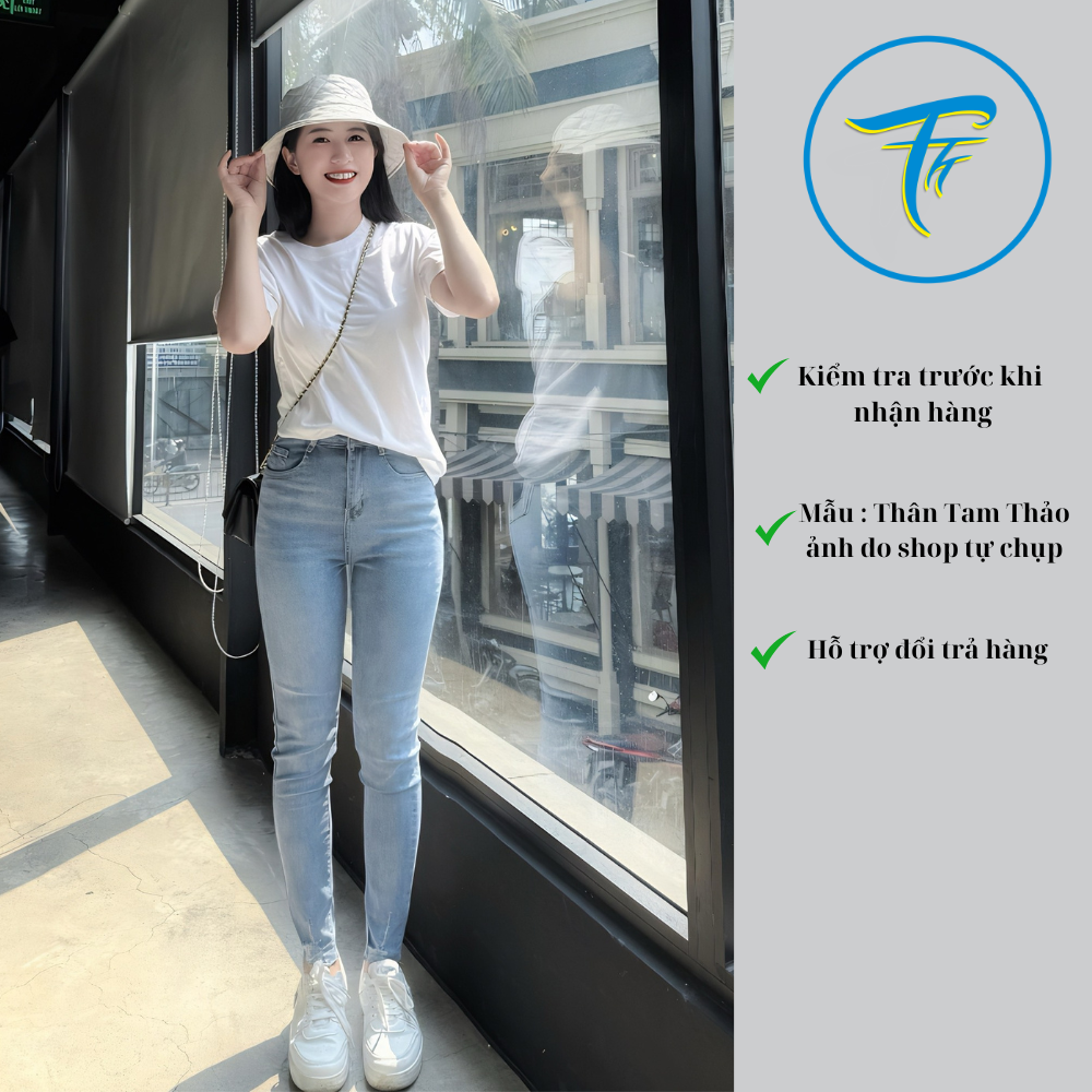 Quần jean nữ ôm dáng lưng cao, chất jean co giãn chuẩn xịn 4young qj034