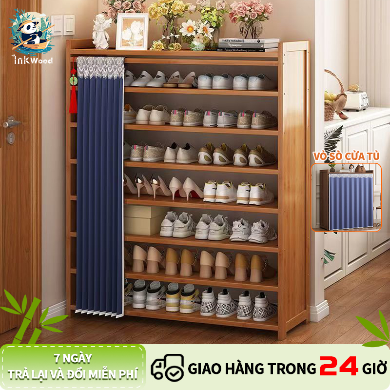 InkWood Kệ để giày dép Bằng Cửa Gấp Gỗ Tre Tự Nhiên Kệ Giày Gỗ Chống Nước Chống Bụi Cao Cấp tủ giày 5/6/7/8 Tầng tủ đựng giày dép