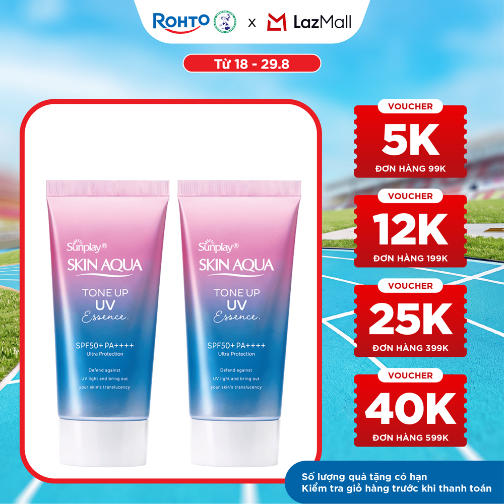 [VB] Bộ đôi kem chống nắng nâng tông Skin Aqua Tone up Lavender cho da tối màu  da vàng, dạng tinh chất Sunplay Skin Aqua Tone Up UV Essence Lavender SPF 50+ PA++++ 50g