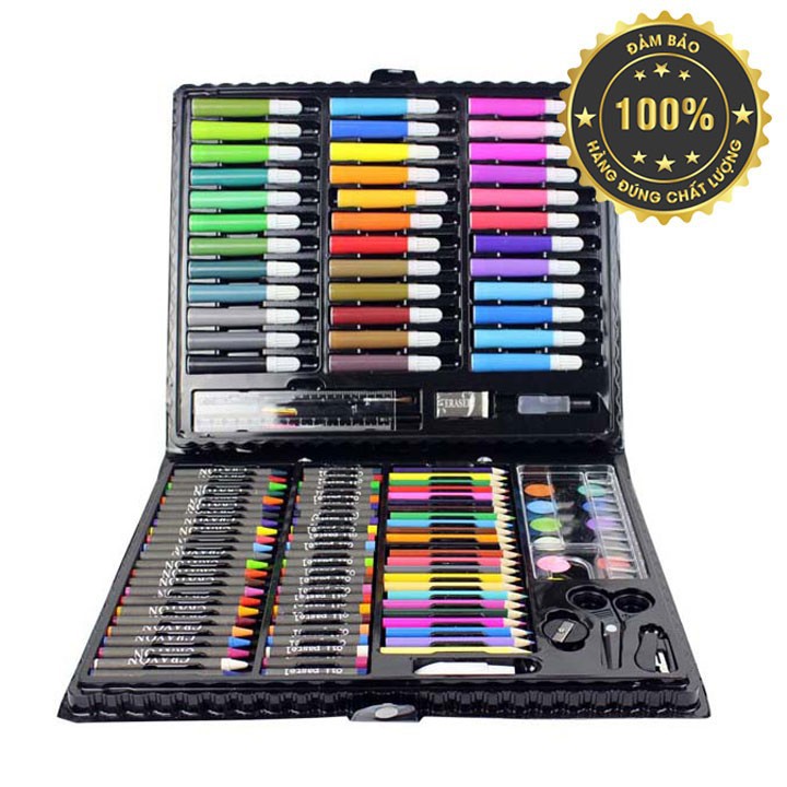 Hộp Chì Màu, Bộ Màu Vẽ Nhiều Chi Tiết -Bộ Bút Màu Có 150 Món Gồm 36 Màu Nước, 24 Chì Màu, 24 Màu Dầu (Có Ngòi Vẽ), 24 Sáp Màu, 12 Phấn Màu Nước, Các Công Cụ Khác