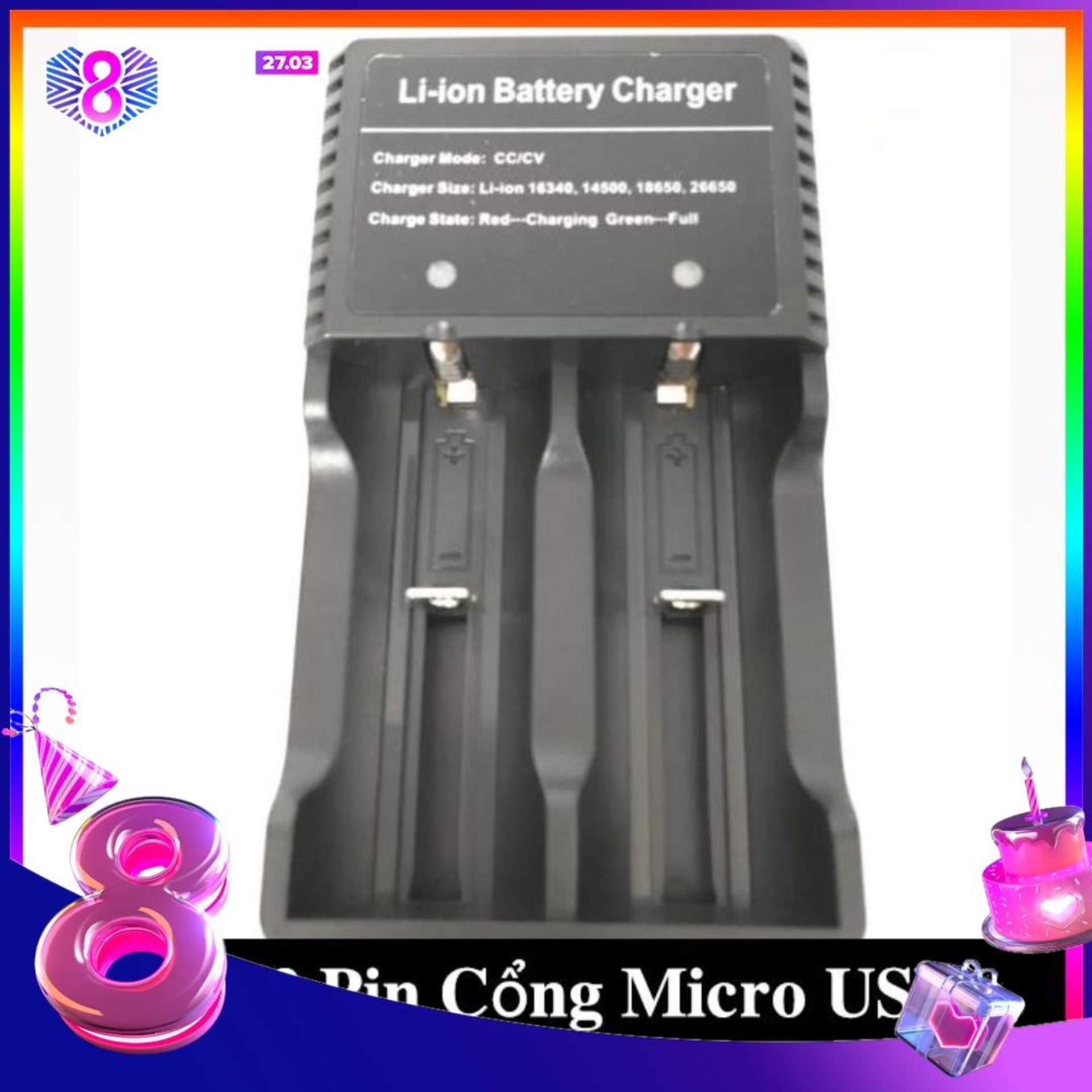 Sạc 2 pin li-ion micro usb – sạc 2 pin 18650