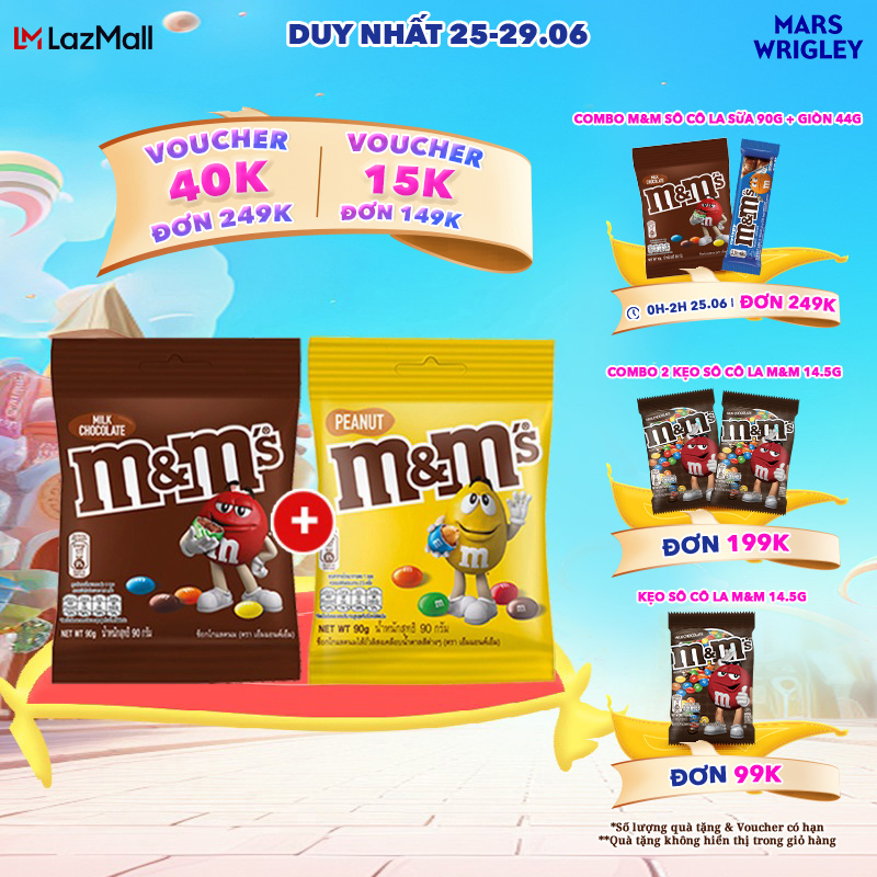 Combo 2 gói kẹo Sô Cô La sữa & Đậu phộng M&M's gói 90g