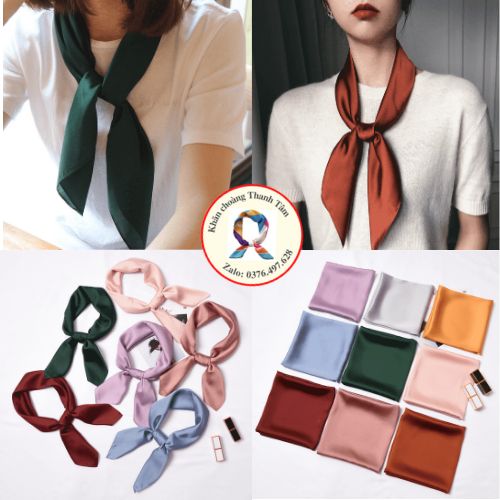 Khăn lụa vuông 70x70 quàng cổ quấn tóc đồng phục không họa tiết