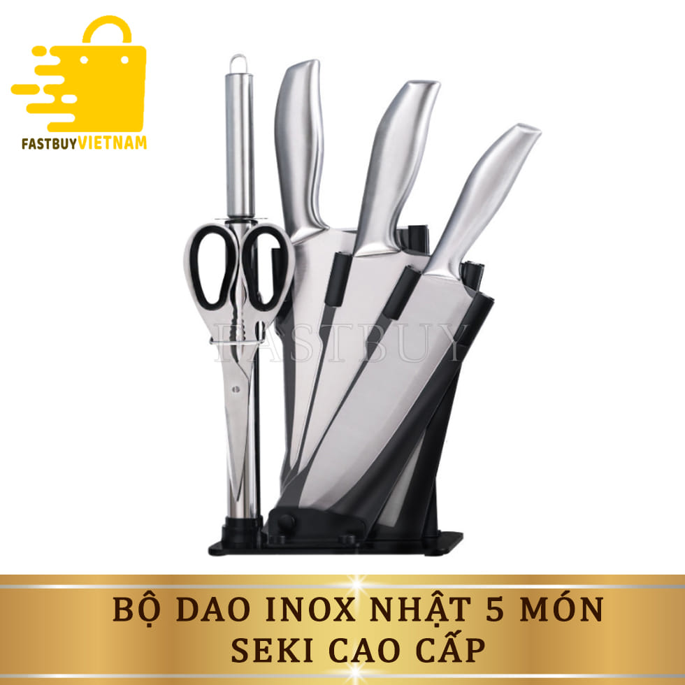 Bộ Dao Nhật Sike 6 Món Inox Nhà Bếp Nguyên Khối Cao Cấp Kèm Khay Đựng, Chất Liệu Inox Nguyên Khối, Sắc Bén, Bền Bỉ, Cho Thời Gian Sử Dụng Lâu Dài..