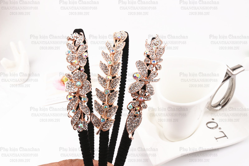 Cài tóc nhung đính cườm lấp lánh màu đồng 45k