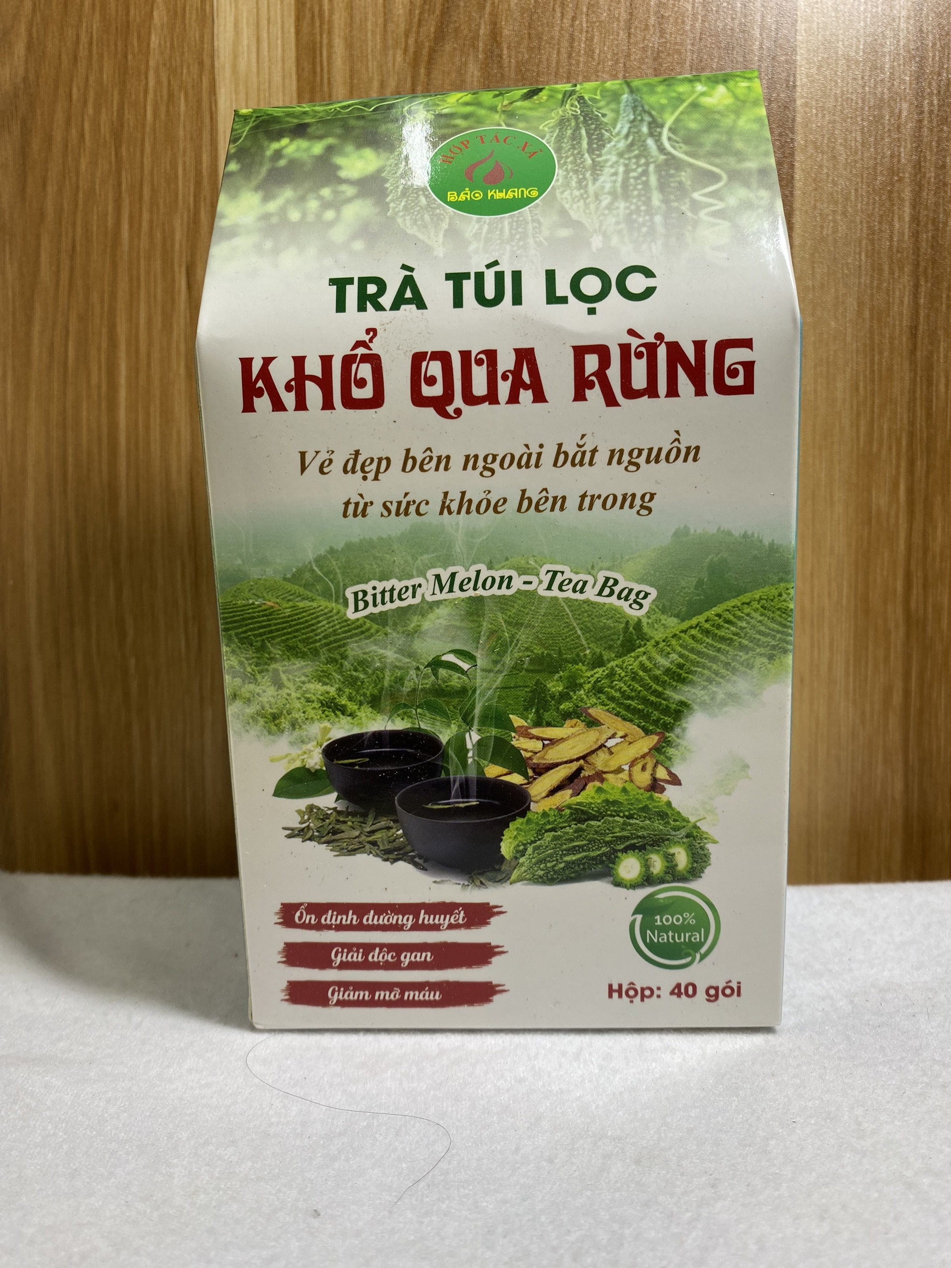 Trà túi lọc khổ qua rừng hộp 40 gói, trà khổ qua rừng Bảo Khang, mát gan, giải độc gan, hạ huyết áp, tiểu đường, cao huyết áp