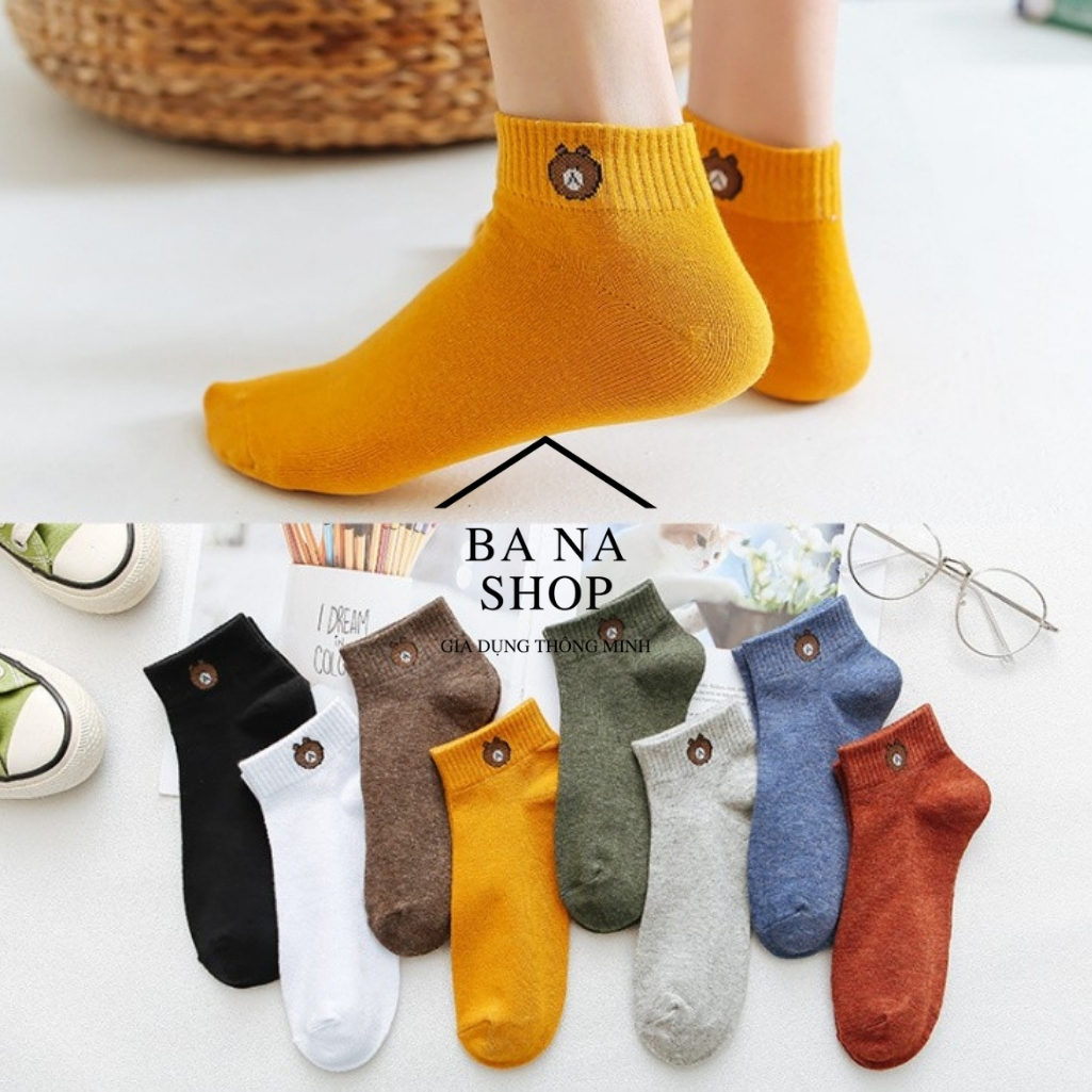 Tất gấu brown nữ ngắn cổ siêu xinh, chất liệu cotton nhiều màu sắc. combo 5 -10 đôi