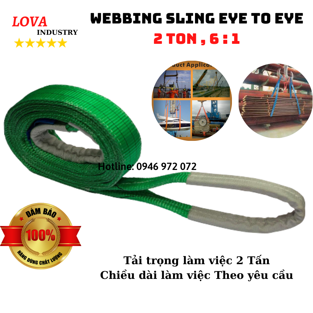 Dây cáp vải cẩu hàng 2 tấn bản 50mm loại tốt hệ số an toàn 6:1