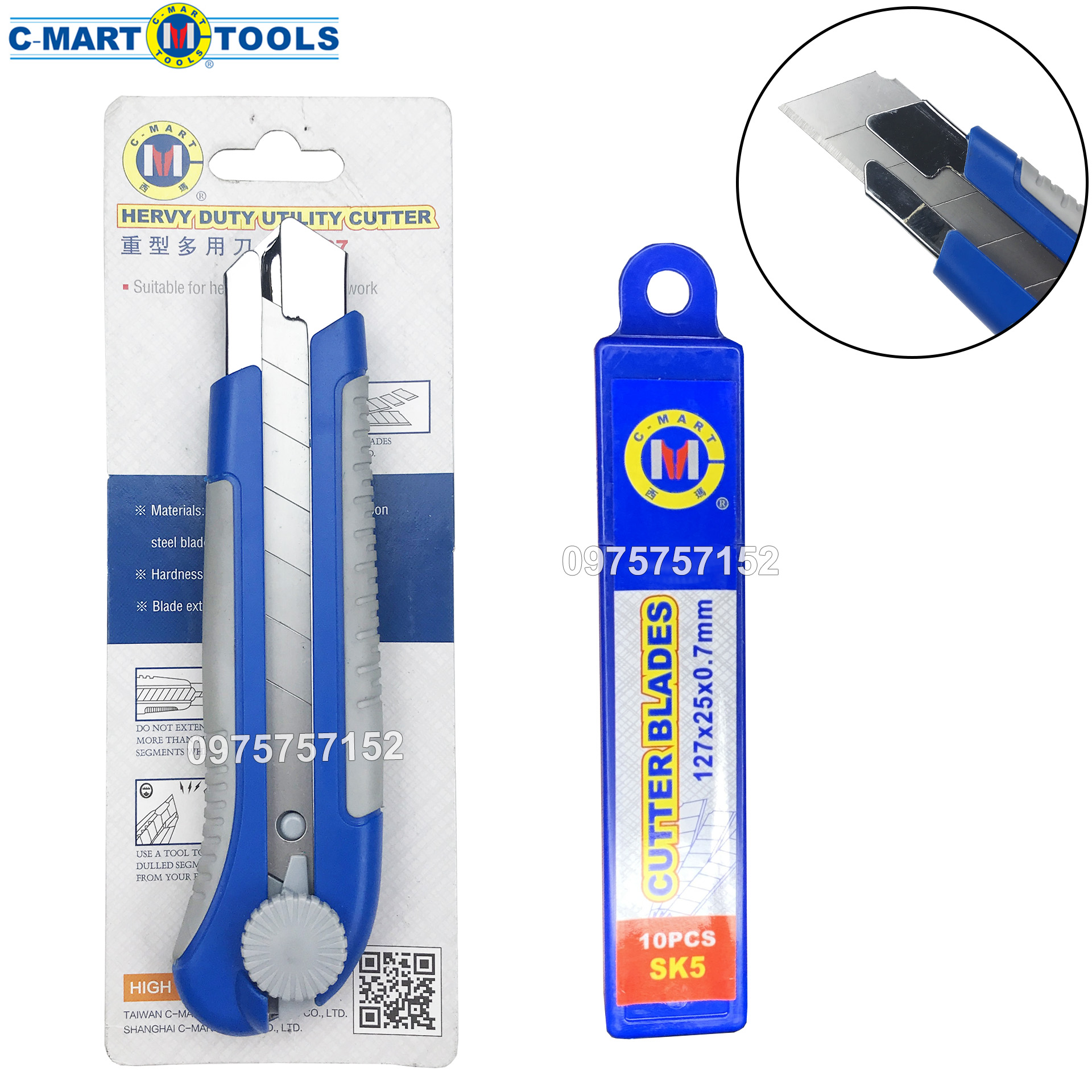Dao rọc giấy, dao trổ đa năng bản lớn 25mm C-Mart có thể chọn combo kèm 10 lưỡi dao thay thế thép Nhật SK-5 siêu sắc, lưỡi thép không rỉ, cực sắc bén phù hợp với vặn phòng, cắt decal, dao cắt decal, dao trổ, dao roc giay