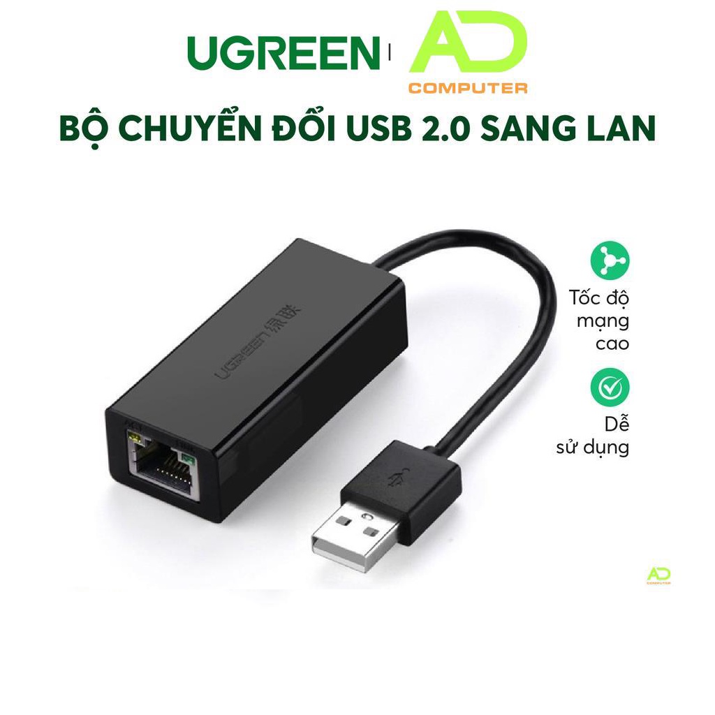 Dây ugreen usb 2.0 sang 10/100mbps lan chip axis88772 cr110