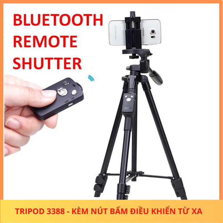 Tripod 3388 có Bluetooth Remote, cao 140 cm - Tripod điện thoại, tripod máy ảnh, gậy tự sướng, gậy chụp ảnh, chân máy ảnh, Chân máy quay phim, giá đỡ điện thoại, giá đỡ kẹp điện thoại, giá đỡ điện thoại 3 chân...
