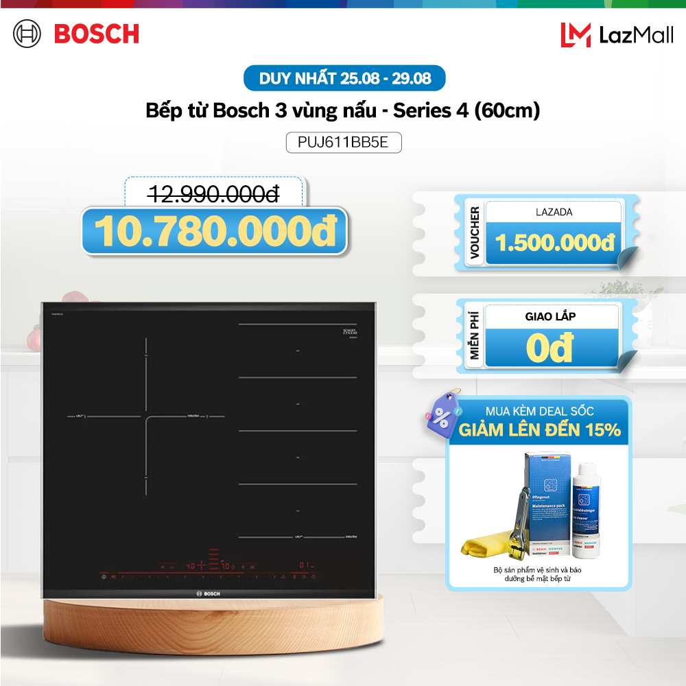 Bếp từ bosch 3 vùng nấu puj611bb5e - series 4 - hàng chính hãng