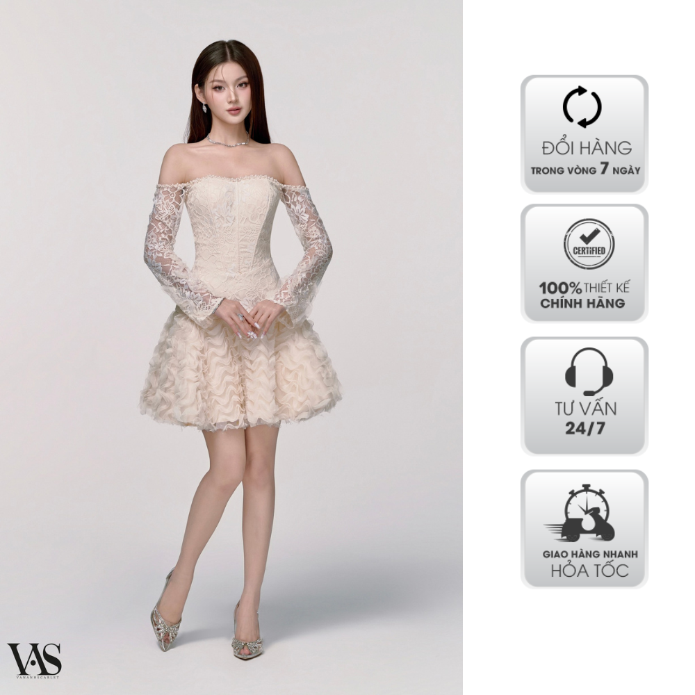 Đầm nữ vananhscarlet đính ngọc chân xòe v018f23