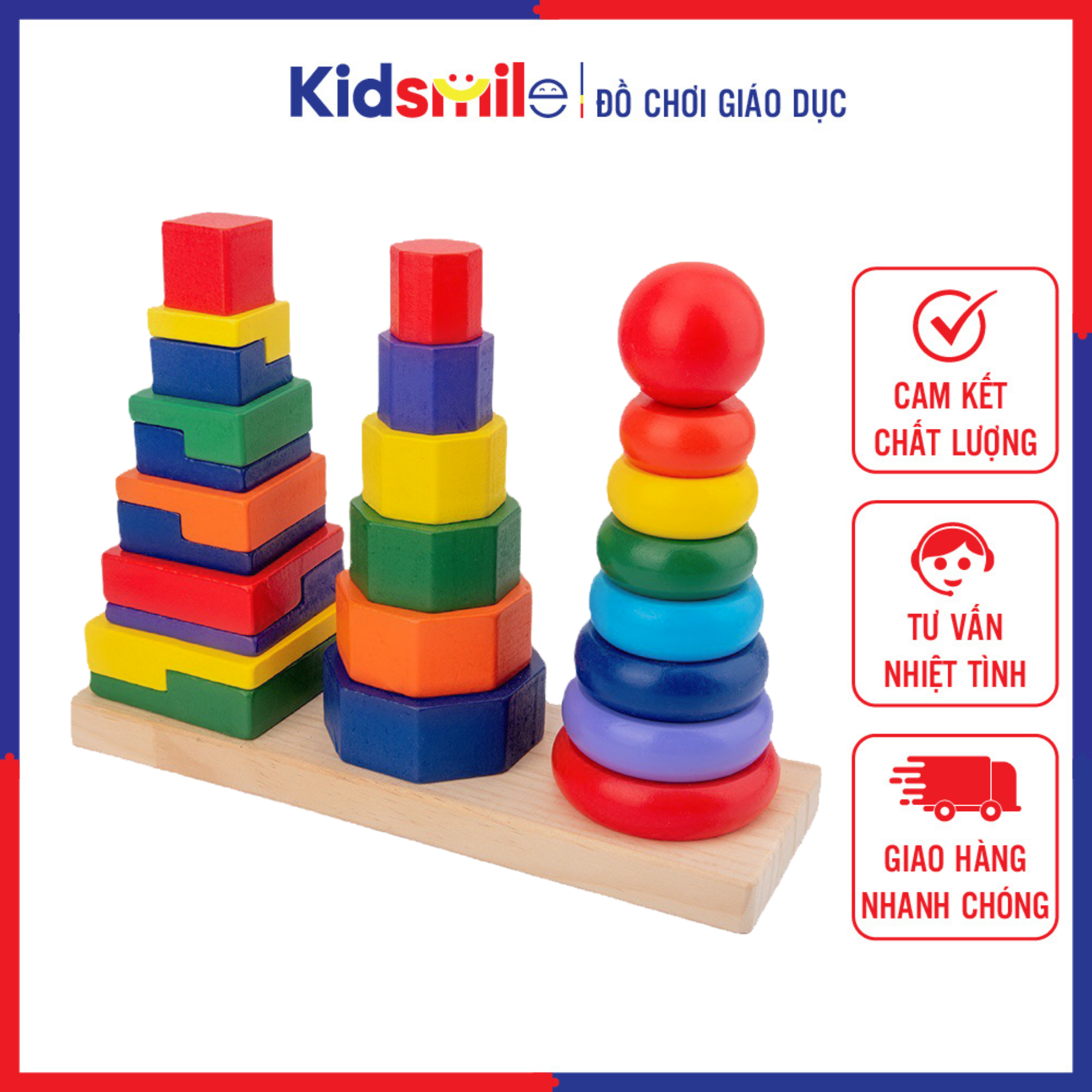 Đồ chơi trẻ em xếp 3 tháp bằng gỗ tự nhiên cao cấp giúp trẻ 2 tuổi trở lên phân biệt màu sắc và phát triển tư duy logic và trí thông minh