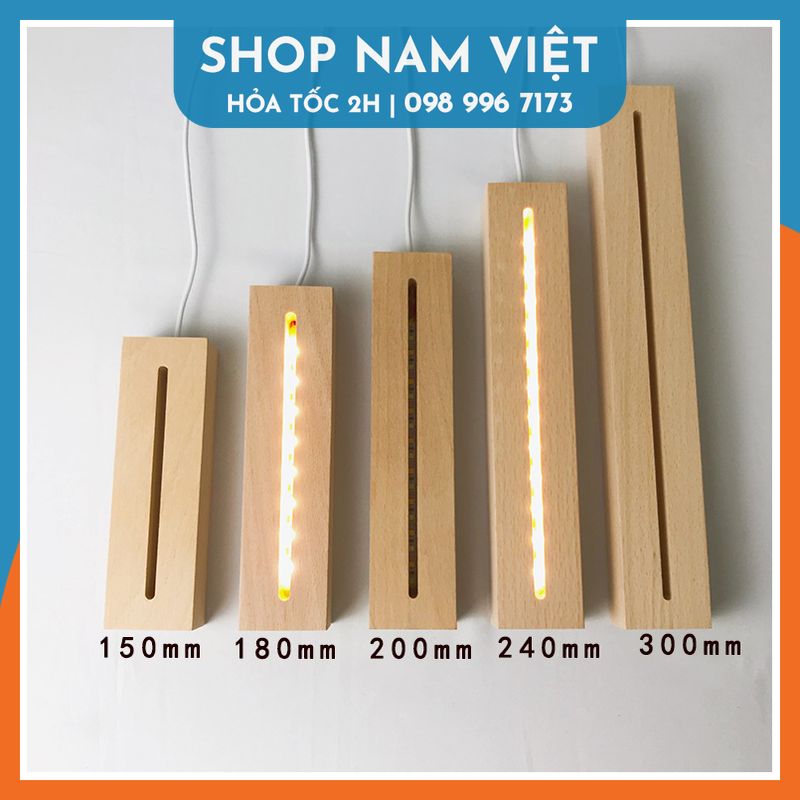 Đế Đèn LED 3D Gỗ Chữ Nhật Dài RGB (không kèm mica)